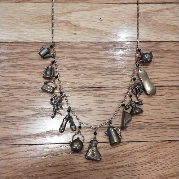 Vintage Piddly Links Charm Necklace Bronze Victorian Steampunk Academia - Picture 1 of 3